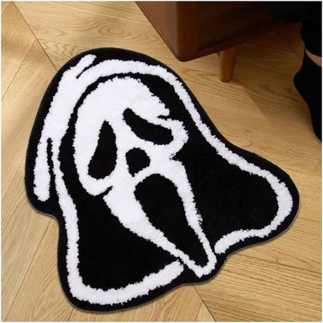 Tapis d'Halloween à motif de crâne - Tapis doux et moelleux pour la chambre, tapis de jeu antidérapant, tapis de salon avec fantôme au chapeau (1/5)
