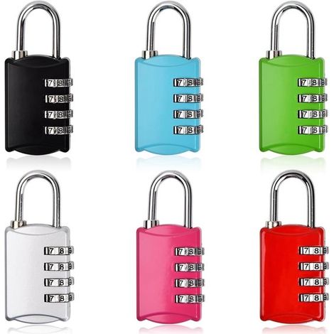 Lot de 6 cadenas à combinaison à 4 chiffres – Petits cadenas – Cadenas à combinaison – Avec cadenas à combinaison