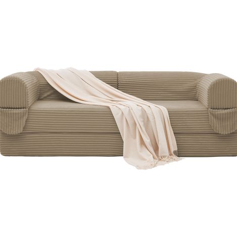 2-Sitzer Schlafsofa aus Cordoptik, klappbar, braun (1/5)