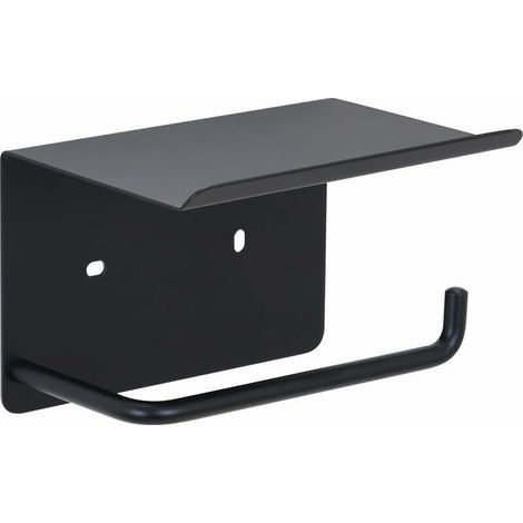 Porta carta igienica con ripiano adesivo, porta rotolo di carta igienica senza foratura in acciaio inox SUS 304, porta carta igienica autoadesivo da parete per bagno (nero) (1/5)