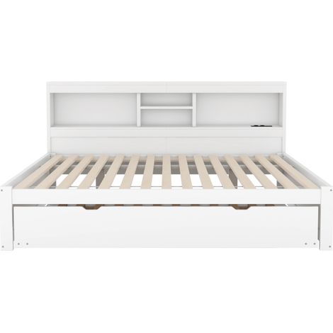 Tagesbett 140 x 200 cm weiß mit Schublade, LED, Seitenfach, Steckdose und USB, ohne Matratze (1/5)