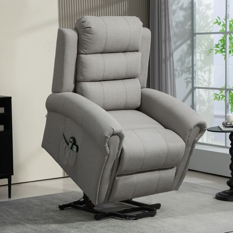 Sillon Relax Electrico con Ayuda para Levantarse, Masaje de 8 Puntos, Calefaccion, Tejido, Gris Claro, 88 x 77 x 65 cm (1/5)