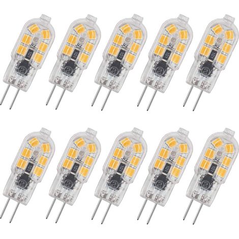 Ampoule LED G4 basse tension, ampoule LED AC/DC 12V, ampoule maïs, lumière blanc chaud 3000K, sans scintillement, prise à deux broches (paquet de 10) (1/5)