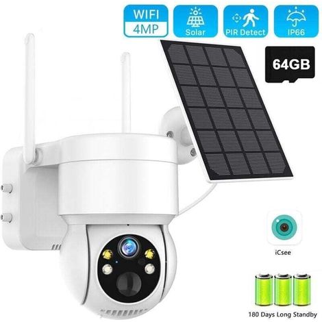 Caméra de surveillance interieur / exterieur Caméra de Surveillance solaire extérieure WiFi PTZ, détection humaine PIR 1080P, batterie Rechargeable 7800mAh, carte SD 64G (1/2)