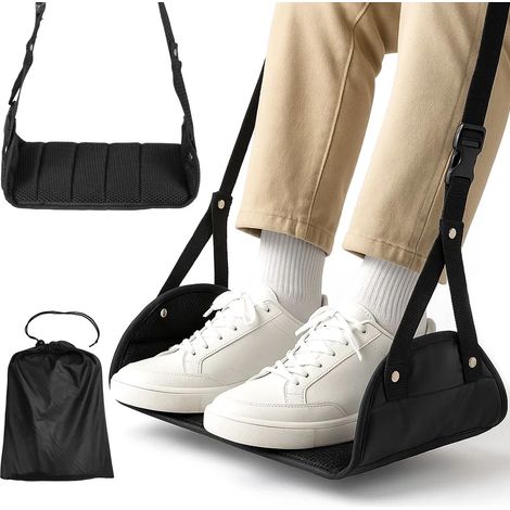 CROWNSHOP Airplane Foot Rest 23X20CM Flat Travel Foot Rest Portable Adjustable 53-83CM Folding Hanging Foot Hammock Travel Essentials No Clashing for Airplane Office Under Desk Car Home Anti Swelling (1/5)