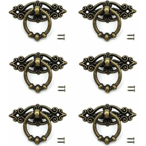 6pcs Bronze Drawer Handles with Screws for Retro Furniture, Dressers and Other Retro Style Furniture (1/5)