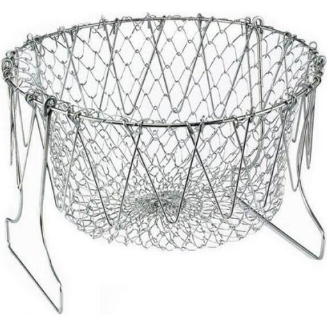 Panier À Salade Pliable - Acier Inoxydable - Pour Égouttage Cuisson Et Rangement - Diamètre 23.5 Cm Hauteur 9.5 Cm - 1 Pièce (1/4)