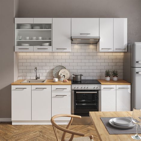 Cucina componibile Fame-Line, Bianco, 240 cm senza piano di lavoro, Vicco (1/5)