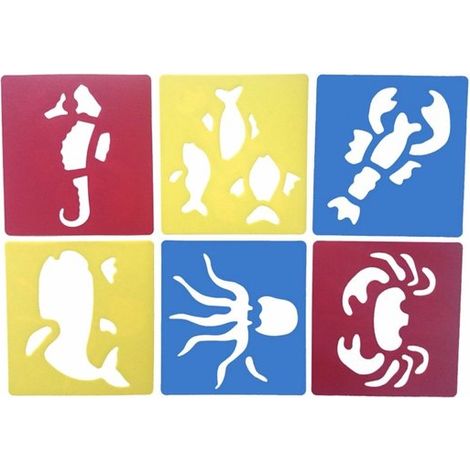 Lot de 6 pochoirs de dessin pour enfant - Motifs lézard, pêche, scorpion, baleine, poulpe, crabe - Cadeau créatif (1/5)
