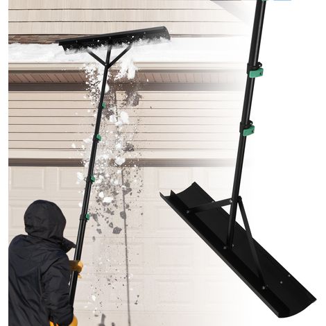 Jiubiaz Râteau à neige pour toit en aluminium, 1 pièce, manche télescopique 131-480 cm, tête 70×15 cm, bord caoutchouc, toiture et panneaux solaires (1/5)