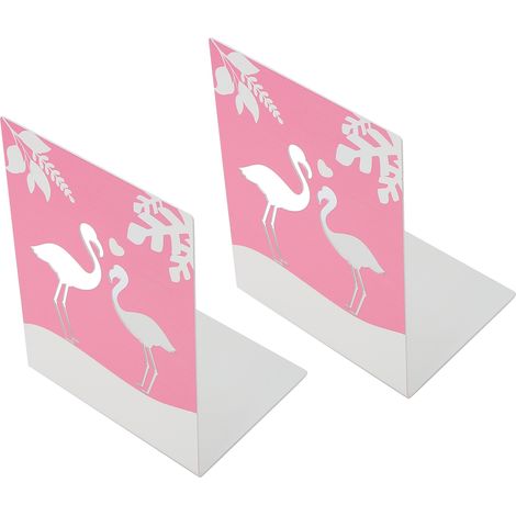 Lot de 2 serre-livres en métal, stables et faciles à poser sur un bureau ou une étagère, pour la maison ou le bureau (modèle Flamingo). (1/5)