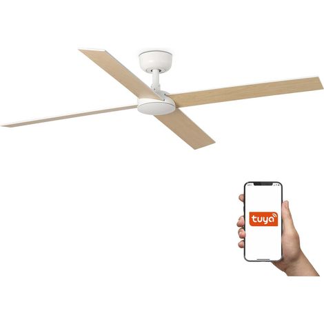 Faro Rudder Grand ventilateur de plafond à 4 pales blanc mat, système intelligent Tuya (1/3)