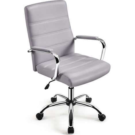 Homevive Silla Giratoria de Oficina Sillón de Trabajo con Respaldo Tapizado Asiento Cuero Sintético Altura Ajustable Color Gris