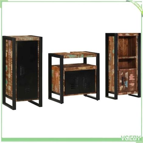 Ensemble de mobilier de salle de bain 3 pcs - FAF7291712427985 - Bois recyclé solide - Style industriel - Marron (1/5)