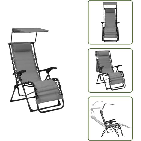 The Living Store Chaise pliable de terrasse Textilène Gris - Chaise de jardin (1/5)