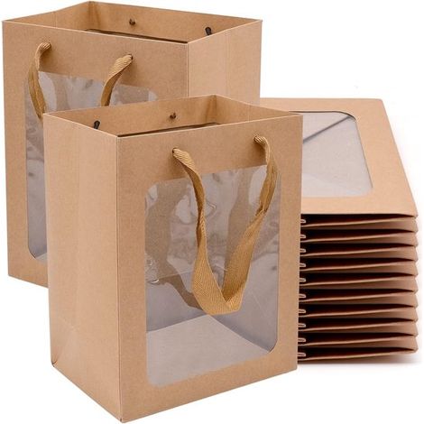 Sacchetti di carta, 10 pezzi, sacchetti regalo, confezioni regalo, sacchetto regalo con finestra e manico, per Natale, compleanni (1/5)