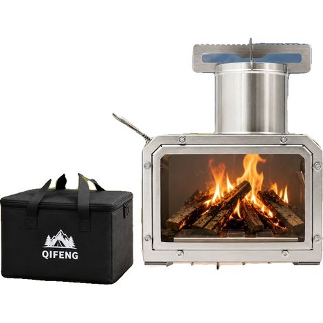 Hornilla de camping, acero inoxidable 201, altura 25,9 cm, longitud 18,5 cm, diámetro de la chimenea 7,5 cm, peso neto 1,8 kg (1/5)