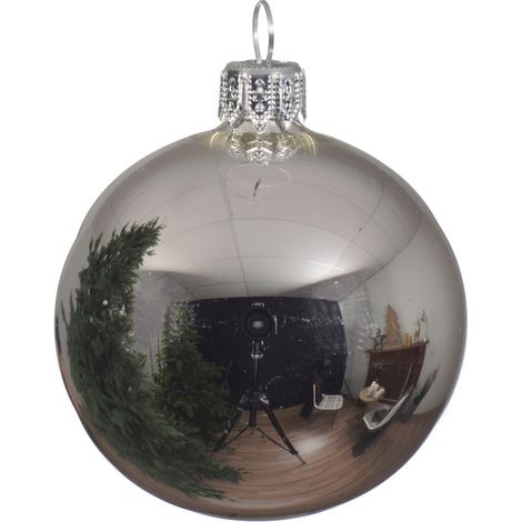 Palline per albero di Natale in vetro decorate color argento lucido -4 sfere da 10 cm (1/3)