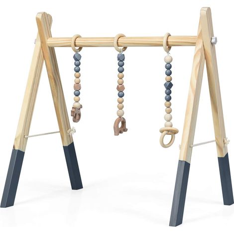 COSTWAY Columpio Gimnasio para Bebé de Madera Centro de Actividade con Juguete para Bebé de Más de 3 Meses (Gris) (1/5)