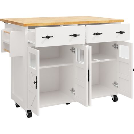 Isla de cocina blanca multifuncional con ruedas, gran espacio de almacenamiento, 140 x 73 x 93,5 cm (1/5)