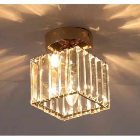 Plafonnier en Cristal, Lustre Mini Carré 60W Encastré Moderne Pliant Près du Plafonnier, Salle à Manger Chambre Cuisine Couloir Cour Hall Suspension, Base E27