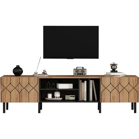 Meuble TV de 180 cm,TV Lowboard Moderne pour Le Salon,180 x 40 x 50 cm,Noir + Naturel (1/5)