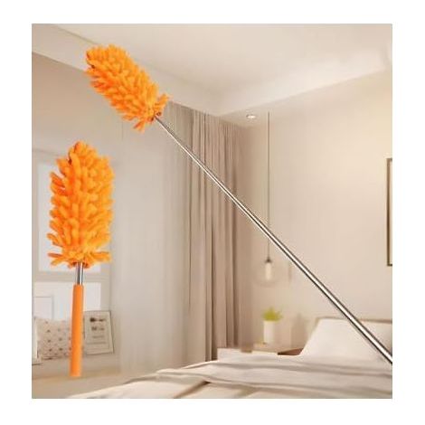 Plumeau extensible en microfibre avec poteau Outil de nettoyage réutilisable pour plafond, lames, fenêtres et meubles, tête pivotante à 360° (orange) (1/5)