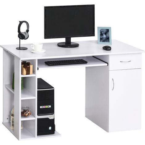 Weißer 120 cm Computertisch mit Ablage, Schublade, Tastaturablage und Stauraum (MDF)