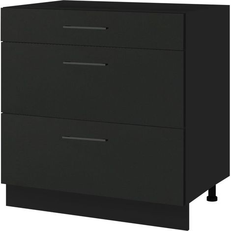 Casserolier Lovia Noir Mat L 80 cm -  Porte avec poignée apparente Coulisses tiroir sans amortisseur Black