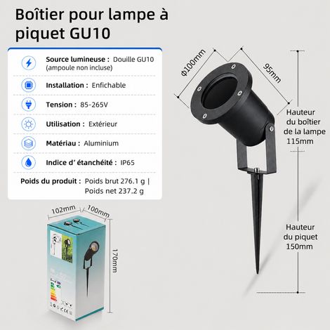 Boîtier de spot extérieur sur piquet GU10 à ouverture biseautée gu10 réf 0762 10 × 10 × 10 cm 100 g – Livraison gratuite