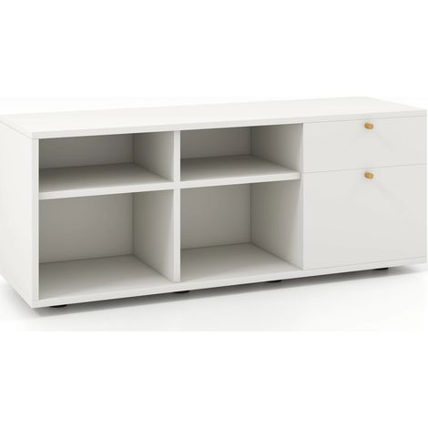 Storage Cabinet TV Console Cabinet with 2 Drawers and 4 Cubes for Entryway-White (1/5)