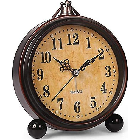 Vintage-Wecker mit Batteriebetrieb, Nachtlicht aus Metall, superleise, Quarz-Tisch- oder Schreibtischuhr. (1/4)
