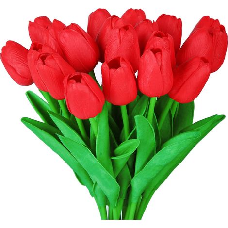 10 magnifiques bouquets de tulipes PU réalistes avec tige, rouges (1/5)