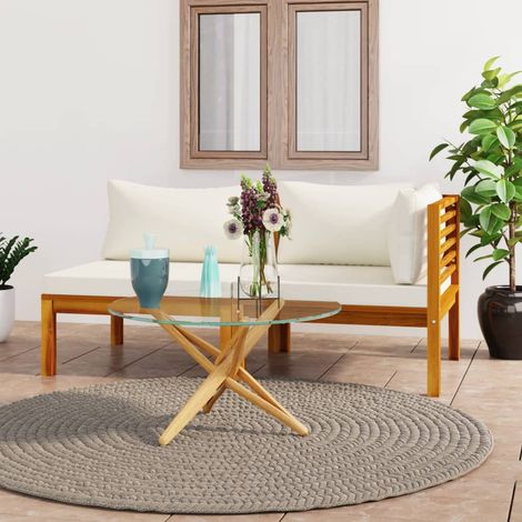 Ensemble de 2 Meubles de Jardin - Ensemble de canapés Confortable et coussins blanc crème Acacia solide -BV18915 (1/5)
