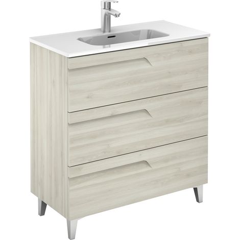 Ensemble de meubles de salle de bains avec 3 tiroirs compacts VITALE - ROYO Couleur : Blanc Nature - Options : Ensemble complet - Taille : 80 cm (1/2)