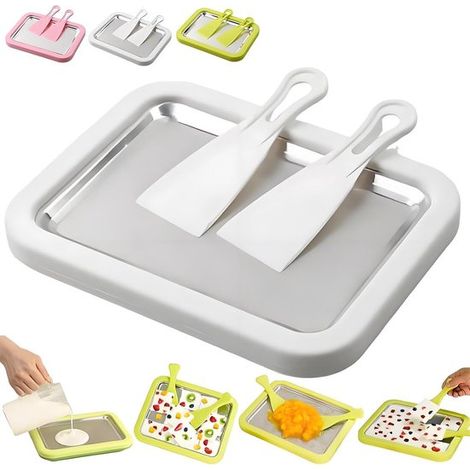 Juego para hacer helado enrollado, Máquina para postres congelados de acero inoxidable, Bol para hacer helado enrollado DIY apto adultos, Blanco (1/5)