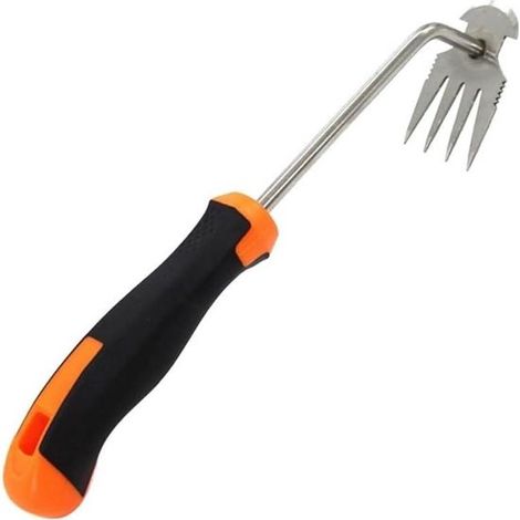 Désherbeur manuel pour jardin - 32 cm - Enlever les mauvaises herbes - Poignée ergonomique - Orange noir (1/5)