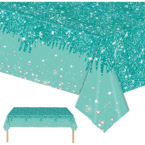 Tischdecke 137x274 cm Blaugrün für Babyparty, Hochzeit, Geburtstag