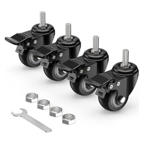 Roulettes Pivotantes M12 50mm 4 Pièces avec Frein, Tige Filetée, Charge Lourde jusqu’à 250kg, Lot de 4 Roulettes