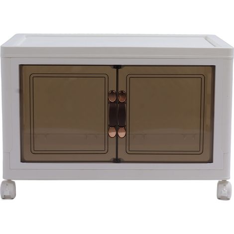 Boîte de rangement pliable empilable avec portes magnétiques verrouillables, roulettes, coins arrondis, conteneur à 1 niveau pour chambre (1/5)