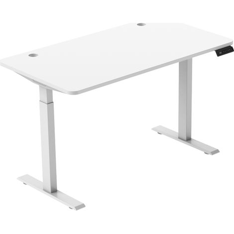Bureau assis-debout 58x180 cm blanc en acier avec réglage électrique, double moteur, 4 mémoires et LED (1/2)