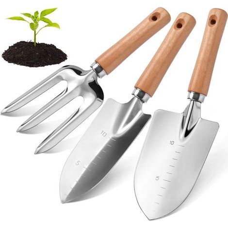 Gardening shovel - Gardening tools - Small gardening shovel - Wooden handle - Aluminum - Hand fork - Graduated planting shovel - Suitable for flower boxes - Vegetable gardens - Small gardening tasks (1/5)