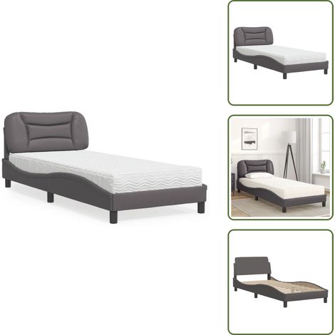 The Living Store Lit avec matelas gris 80x200 cm similicuir - Lit Double - Lit Confortable - Lit Design - Literie - Sommier Tapissier (1/5)