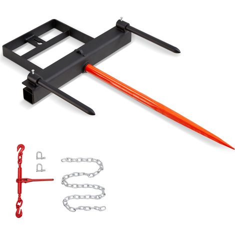 VEVOR 39" Hay Spear, Bale Spears 1600lbs Loading Capacity, Skid Steer Loader Tractor Bucket Attachment with 2pcs 17.5" Stabilizer Spears and 60" Chain, Quick Attach Spike Forks