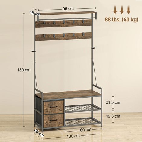 6-in-1 Garderobenständer mit Schuhregal, Industrie-Stil, 10 Haken, 2 Stoffschubladen, Metall, Braun (1/5)