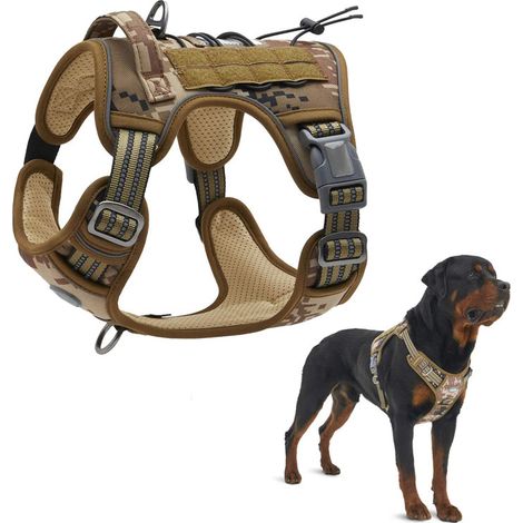 Harnais pour chien respirant, Harnais tactique pour chien, Harnais pour Chien, sans traction, réglable, (L-Camouflage du Désert) (1/5)