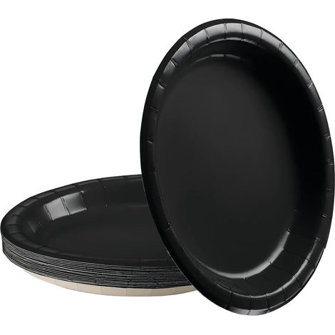 16 Assiettes en carton, Noires, 17,8 cm, Robustes, Papier alimentaire, Pour fête, Mariage, Pique-nique