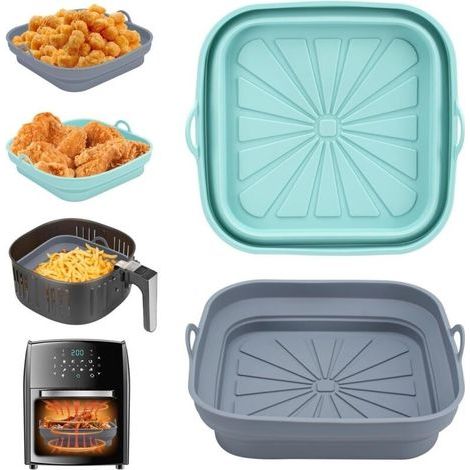 Molde de silicona para freidora de aire, 2 piezas, reutilizable, para cesta de freidora de aire caliente, revestimiento plano cuadrado plegable para freidora de aire, microondas y horno. (1/5)