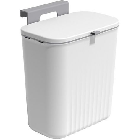 Poubelle murale suspendue avec couvercle, plastique, 29x26x16.5cm, blanc, 1 unité (1/5)