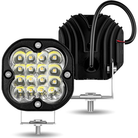 Lot de 2 — Phares de travail automobiles de 7,6 cm (3 pouces), 16 LED (60 W) Projecteurs ambrés pour motos Éclairage auxiliaire ultra-lumineux adapté aux pare-chocs avant des véhicules tout-terrain (1/5)